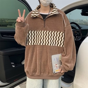 日系复古拼色立领卫衣男潮牌街头宽松情侣外套WY653-P37图片