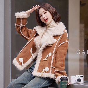 加绒皮毛一体羊羔毛外套女2024冬季新款小个子加厚保暖麂皮绒棉服图片