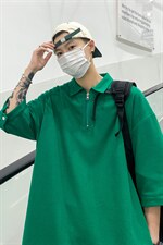 T6075/P25新款夏季华夫格polo衫T恤男大码宽松纯色简约上衣男装潮，男装T恤，电商A141