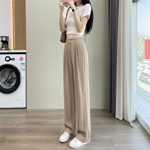 窄版阔腿裤女胖mm大码高腰垂感冰丝直筒高级感西装裤薄款夏图片