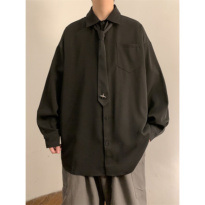 白墙纯色长袖衬衫（送领带，四芒星可拆卸）X1213-DY157-P50控68,男装衬衫,星座1213
