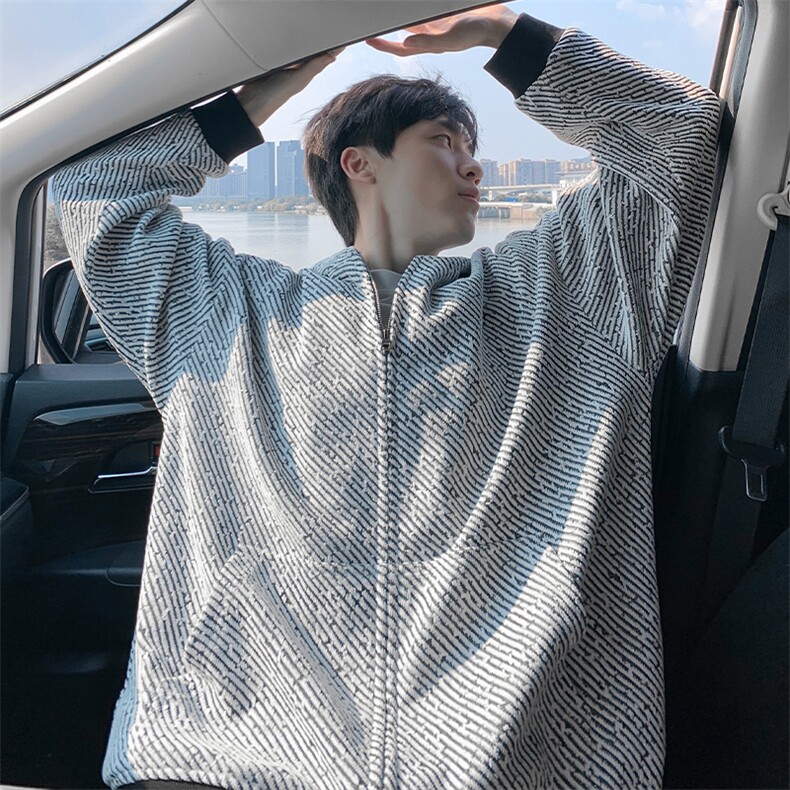 特批P58无差价秋季港风纹理感毛呢连帽大码开衫卫衣外套男W5034，女装短外套，电商A001-1