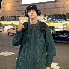 冬季新款绞花扭花毛衣2024男女纯色宽松ins针织毛线衣MZ639-P62，男装针织衫/毛衣，星座412-2
