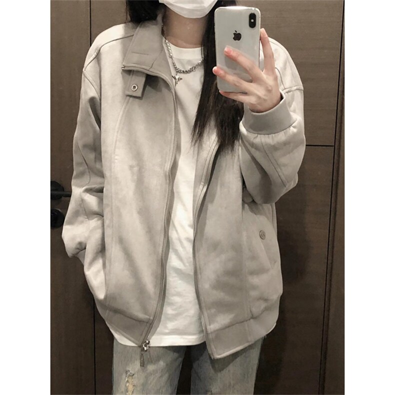 麂皮绒外套女年秋季美式复古设计感小众宽松休闲百搭上衣 JFY252图片