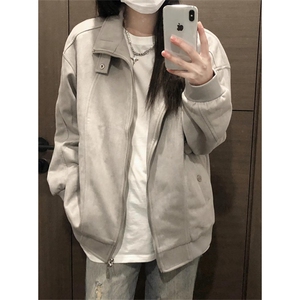 麂皮绒外套女年秋季美式复古设计感小众宽松休闲百搭上衣 JFY252图片