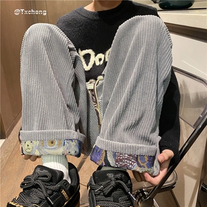 2023秋季新款港风灯芯绒小熊印花宽松休闲裤B315-K23481-P50控68图片