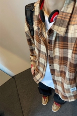 港风宽松复古长袖衬衫格子潮流休闲大码男士C751P32【特价】，男装衬衫，电商A007