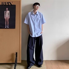 时尚美式宽松条纹短袖衬衫2025夏季情侣装休闲半袖衬衣上衣外套，男装T恤，星座506A