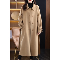 2024秋季新款纯色长袖带兜双面呢大衣通勤百搭，女装双面呢大衣，贝源羊绒