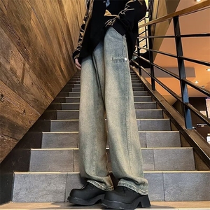 2024新款潮牌男士牛仔裤男秋季美式宽松直筒高街男生长裤子,变身女友穿搭微胖图片