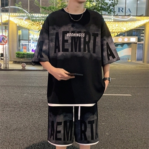 wassup happy假两件短袖套装男士夏季薄款休闲运动短裤一整套搭配图片