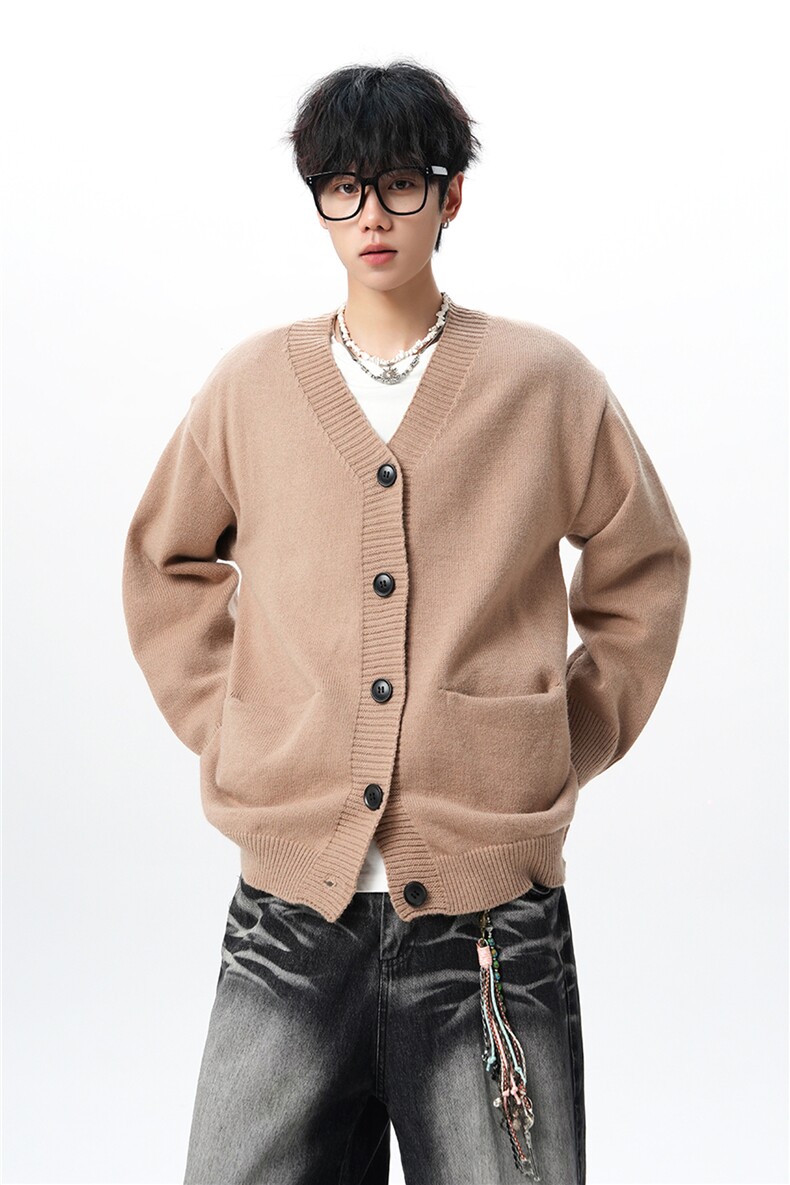 8XL-M大码V领开衫毛衣外套男日系复古宽松慵懒风针织衫KS002p55,男装针织衫/毛衣,电商B312