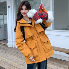 韩版时尚桔色加厚羽绒服冲锋衣女2025冬季新款显瘦保暖白鸭绒外套，女装羽绒服，纯色衣恋