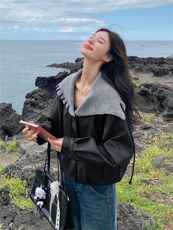 【现货主推】2025秋季新款法式PU皮皮衣外套女翻领宽松皮夹克1388，女装皮衣，欣美人