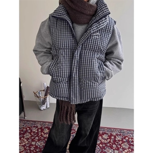 色织格子刺绣立领门禁款棉衣棉服马甲外套男女同款MJ913 P65图片