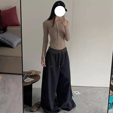 重磅美式复古慵懒休闲卫裤女春季新款宽腰头宽松高腰阔腿跳舞裤子，女装休闲裤，星座1210-1