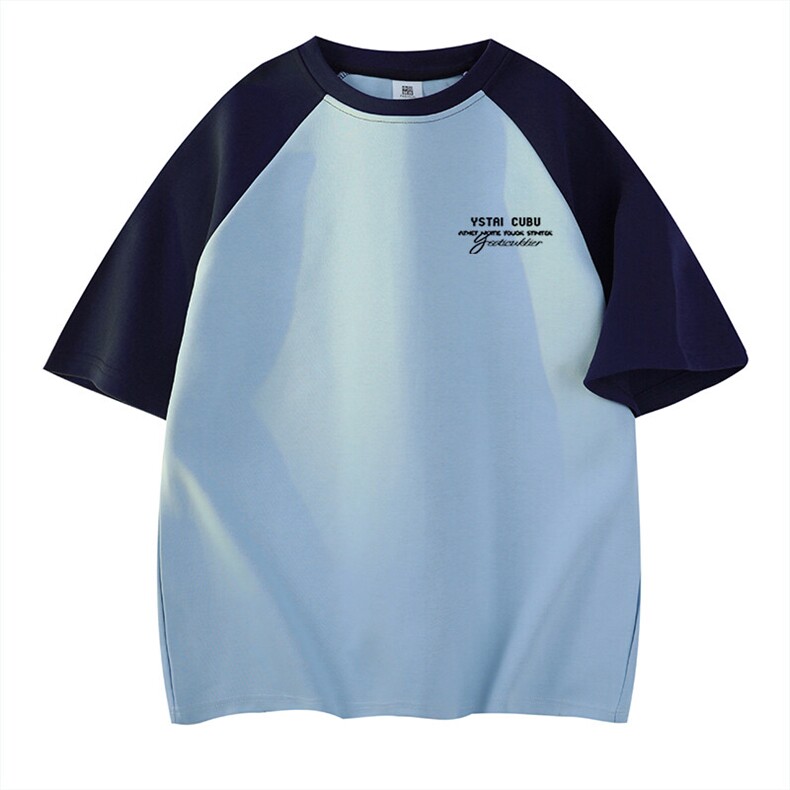 抖音得物高品质二开240克宽松纯棉美式潮牌插肩袖拼接短袖T恤，男装T恤，电商A486