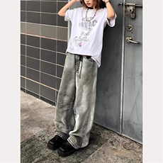 潮牌做旧直筒阔腿裤宽松复古牛仔裤-NZ614-网络图，男装牛仔裤，星座1002-2