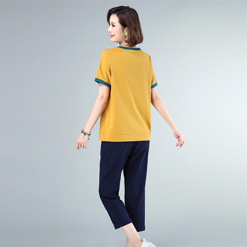 套装/套裙2021年夏季时尚圆领拼接色插袋两件套,女装套装/套裙,独衣靓