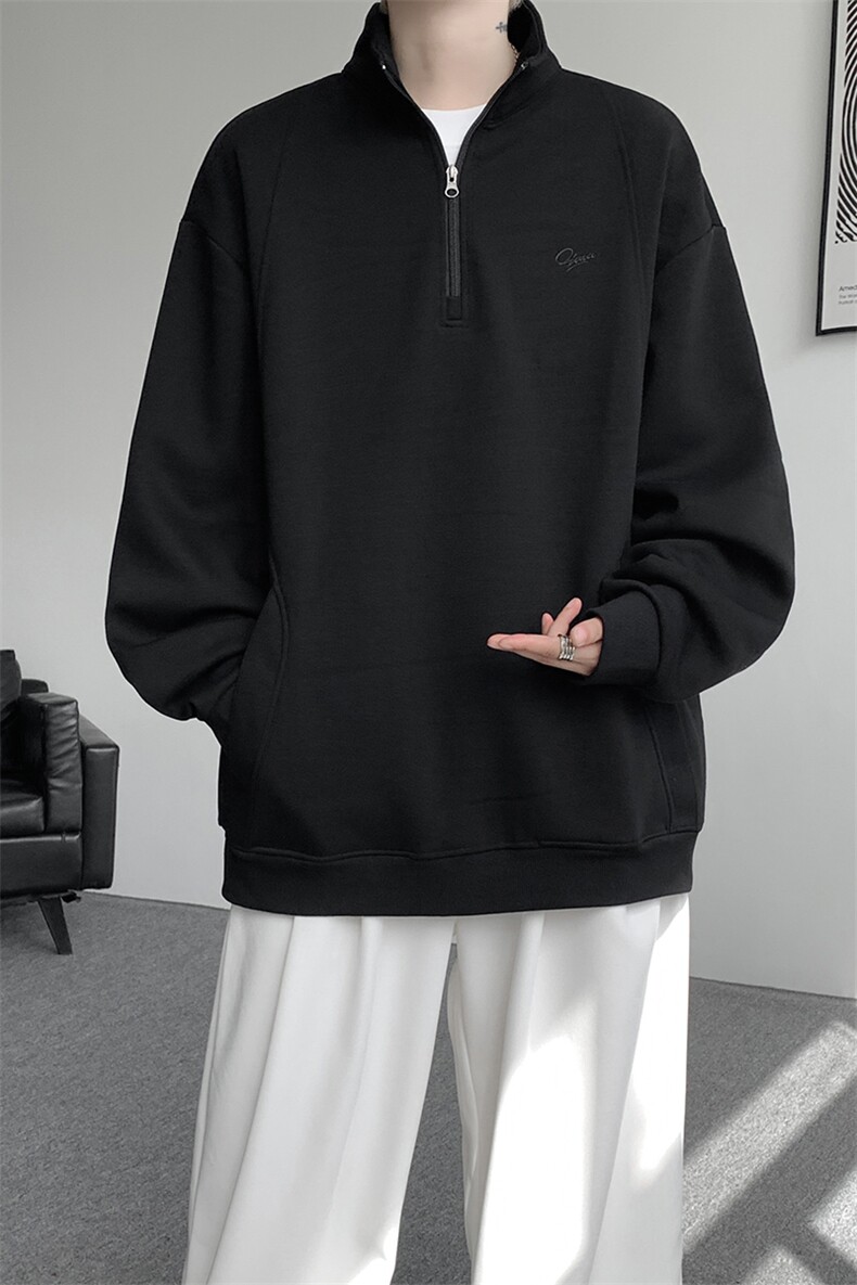 8XL-M重磅软糯美式半拉链立领卫衣男秋宽松大码复古POLO衫WY32P58,男装Polo衫,电商D206-1