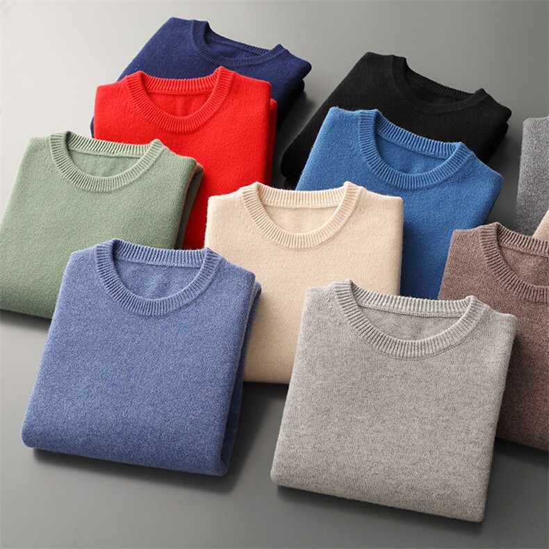 秋冬季新款舒适时尚百搭七针净面圆领羊毛衫，男装羊毛衫，牧圣羊绒