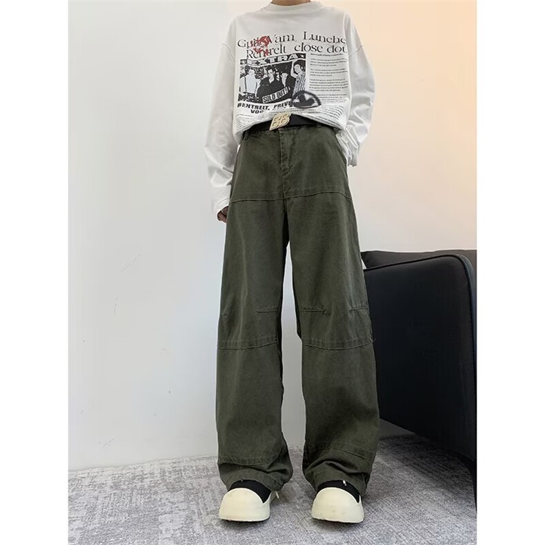 工装牛仔裤女春秋季美式宽松分割设计感痞帅小众直筒裤K5826-P72,男装牛仔裤,星座412-2