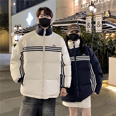 情侣装冬装美式条纹织带棉服刺绣logo棉衣休闲外套女G1100P118，男装棉衣，电商A339