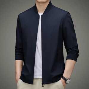 立领外套春秋季男装2023年新款商务休闲中年茄克衫男士夹克图片