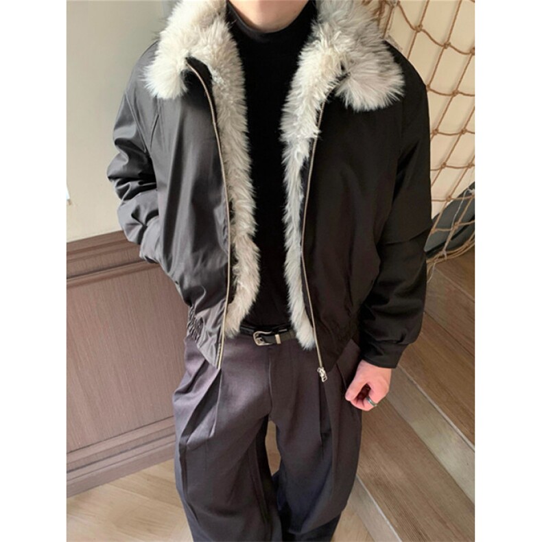 立领毛绒夹克男潮流纯色百搭短款冬季加厚保暖棉服外套M5033,男装夹克,星座1116A（原606A-3）
