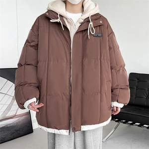 冬季加厚连帽棉服男格子假两件棉衣潮流棉袄青年A266-WMY2311-P75图片