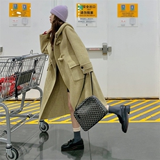 韩版连帽加厚双面毛呢羊绒大衣女2025秋冬季新款显瘦保暖呢子外套，女装毛呢外套，菡迪欧娜