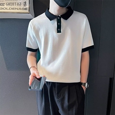 时尚高级拼色短袖polo衫男夏季新款痞帅翻领T恤潮流商务修身男装，男装T恤，星座506A