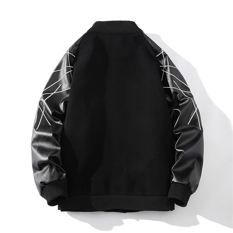 精品秋冬装飞行棒球服男女夹克毛呢拼皮刺绣JK1701-P115白底平铺B,男装夹克,星座401