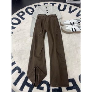 B221 美式ins高街斜切宽松直筒洗褪工装牛仔裤 LK25610-特P48控88图片
