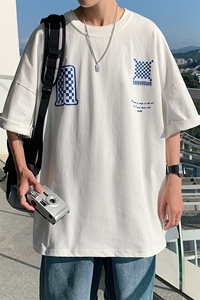 1图案已注册港风棋盘格情侣大码M-5XL风短袖男DT7653P30控45图片