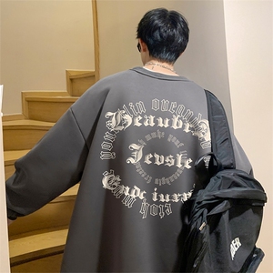圆领卫衣男学生美式复古字母环卫衣学生休闲无帽卫衣外套男生图片