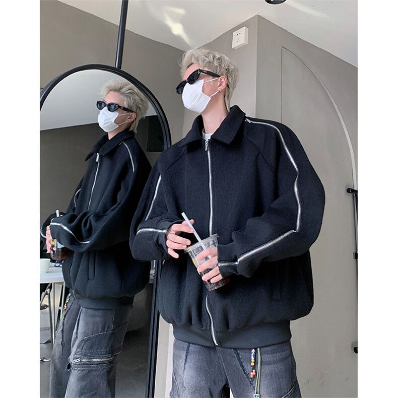 男装拉链呢料呢子夹克24冬季休闲呢子大衣外套XZ514-2-F22-P128，男装夹克，星座514-2(原B239)