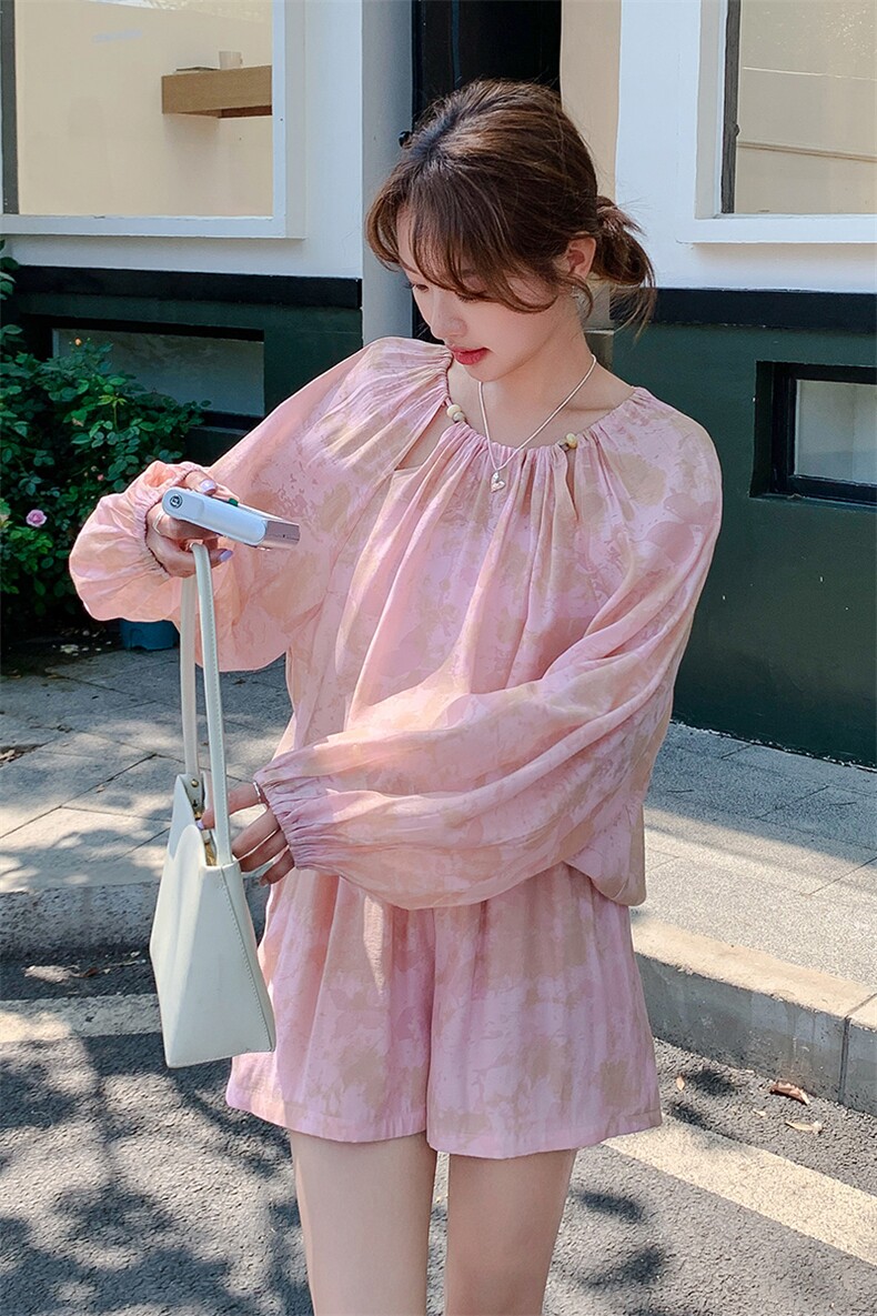 现货主推花色短裤套装防晒长袖-2d075(p150-k210),女装套装/套裙,2D075