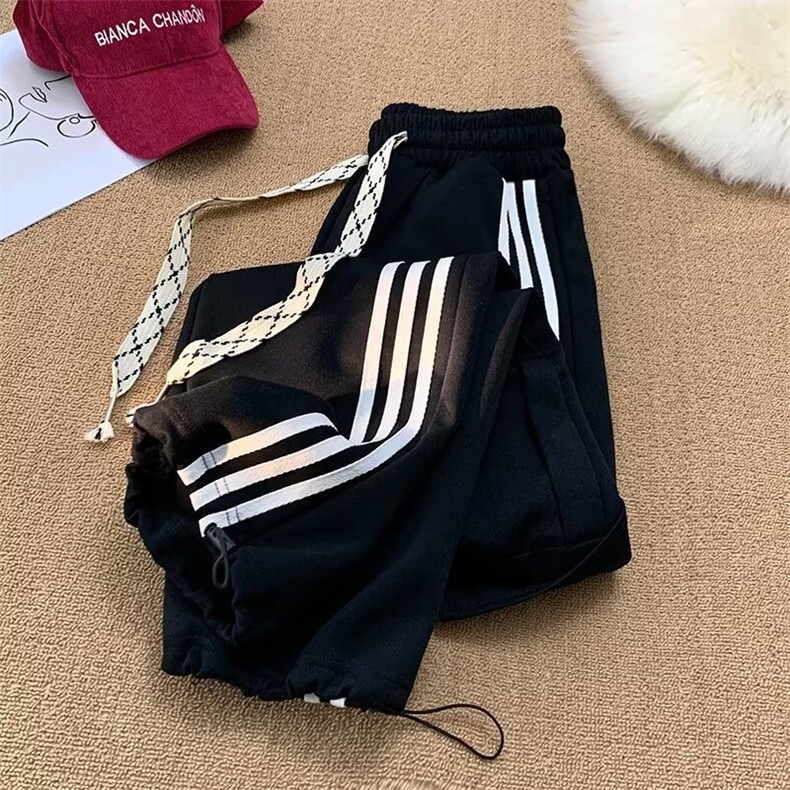 条纹织带工装卫裤男女重磅休闲裤高街vibe潮牌宽松直筒裤子-XK733,男装休闲裤,星座601-2