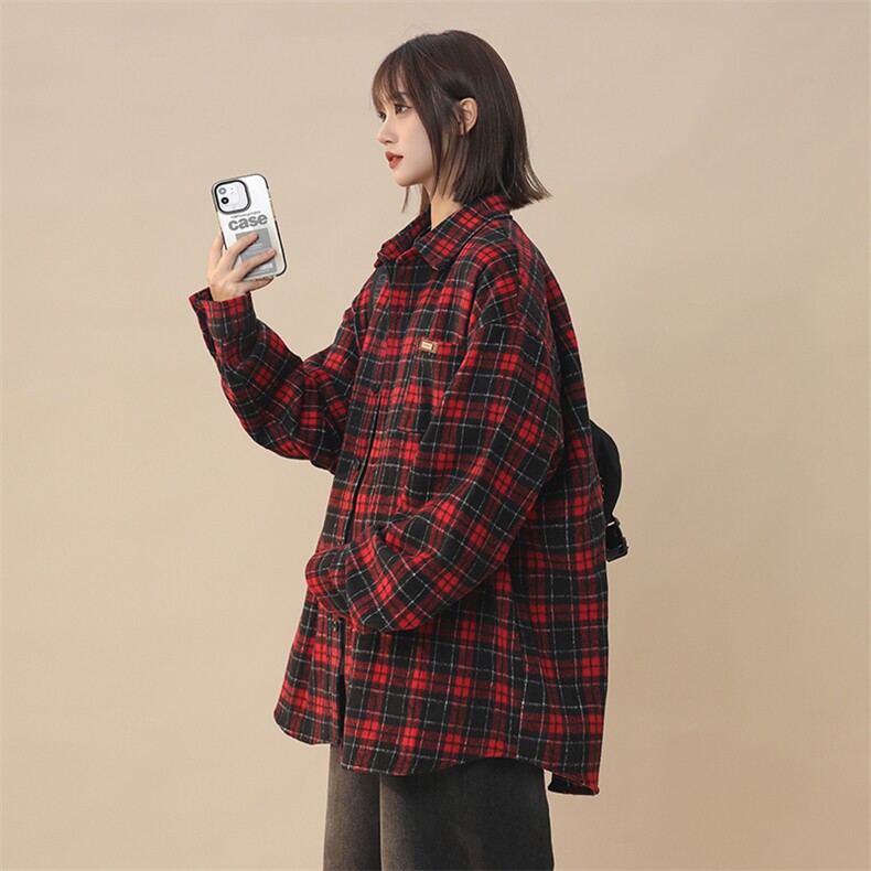 秋冬新款现货大码男女款毛呢格子加厚衬衫上衣225-2-CS708-P58,男装衬衫,星座225-2