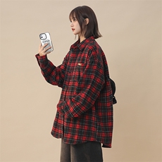 秋冬新款现货大码男女款毛呢格子加厚衬衫上衣225-2-CS708-P58，男装衬衫，星座225-2