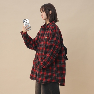 秋冬新款现货 大码男女款毛呢格子加厚衬衫上衣  225-2-CS708-P58图片