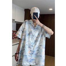 控价59扎染花衬衫水墨印花风衬衫多色宽松短袖衬衫CS891P35，男装衬衫，电商A128