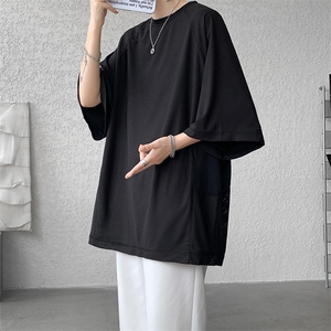 8XL-M 特大码日系复古山西速干镂空拼接短袖T恤上衣男DX319P50图片