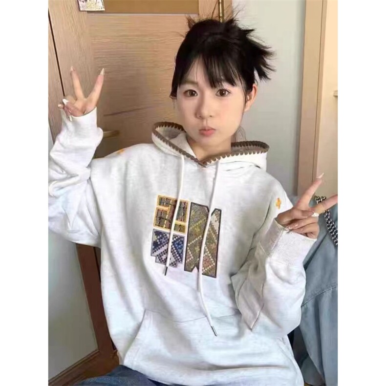 5261-P50原版做工#刺绣食毛华棉复合连帽卫衣薄款/加绒,女装卫衣/绒衫,星座617A-2