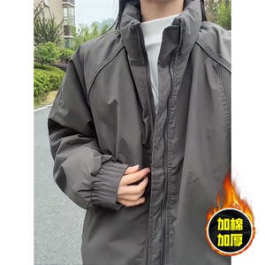 现货美式高街休闲棉衣夹克三防立领纯色户外工装加厚棉服外套图片