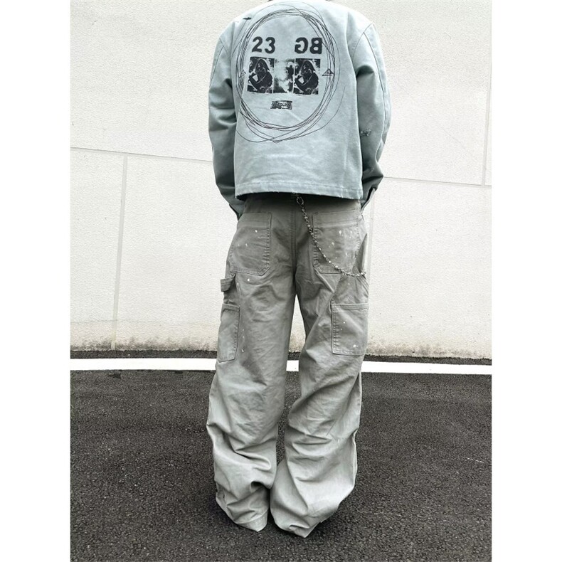 2025秋冬泼墨弯刀牛仔裤水洗灰色潮牌设计男女宽松长裤K6740-P69,男装牛仔裤,星座412-3