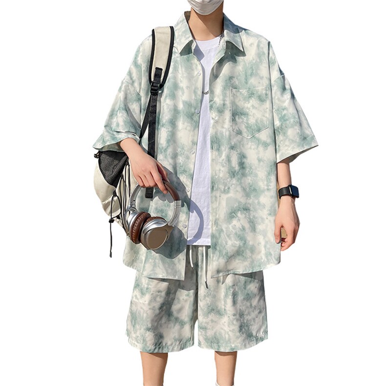 夏季海边沙滩男女同款休闲套装潮牌宽松大码XZ102B-1-TZ012P55,男装休闲套装,星座102B-1