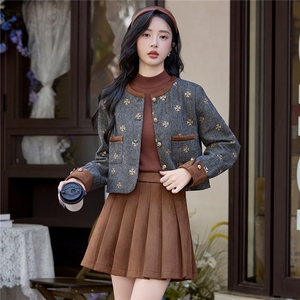 【bao款现货】2025秋装新款纯色幸运四叶草小香风法式套装裙图片