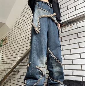 美式复古阔腿工装牛仔裤男女小众设计感直筒宽松拖地裤DN814-p62图片
